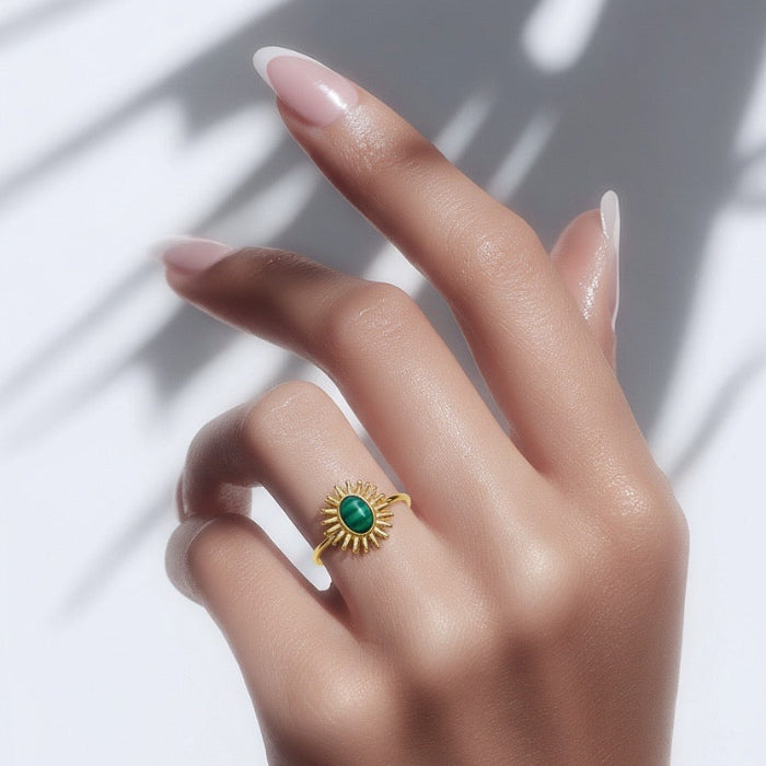 Rings Stainless Steel Hindu Malachite