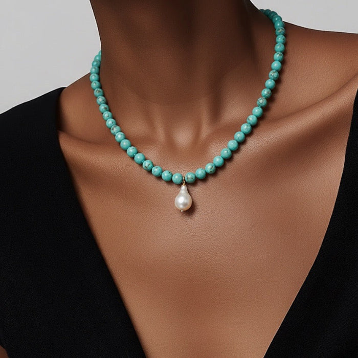 Necklace Threaded Beads with Stone