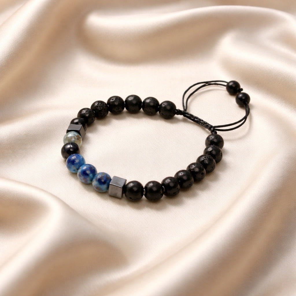 Bracelet Man Lapis Lazuli/Lava Stone 8mm