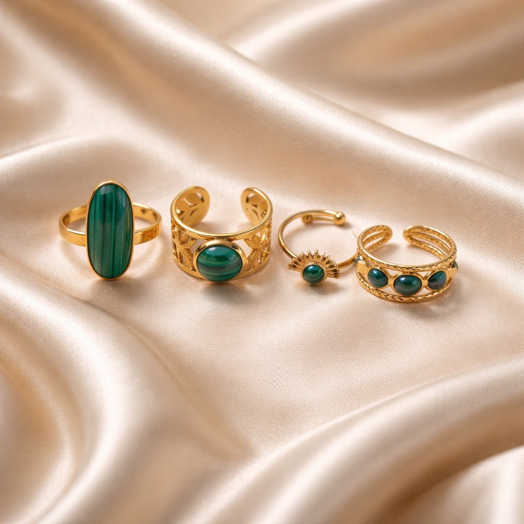 Rings Stainless Steel Hindu Malachite