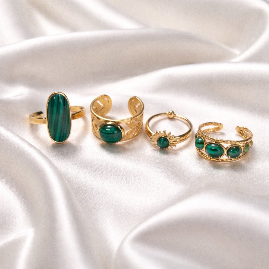 Rings Stainless Steel Hindu Malachite