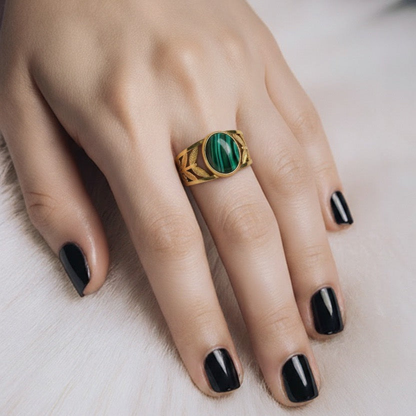 Rings Stainless Steel Hindu Malachite