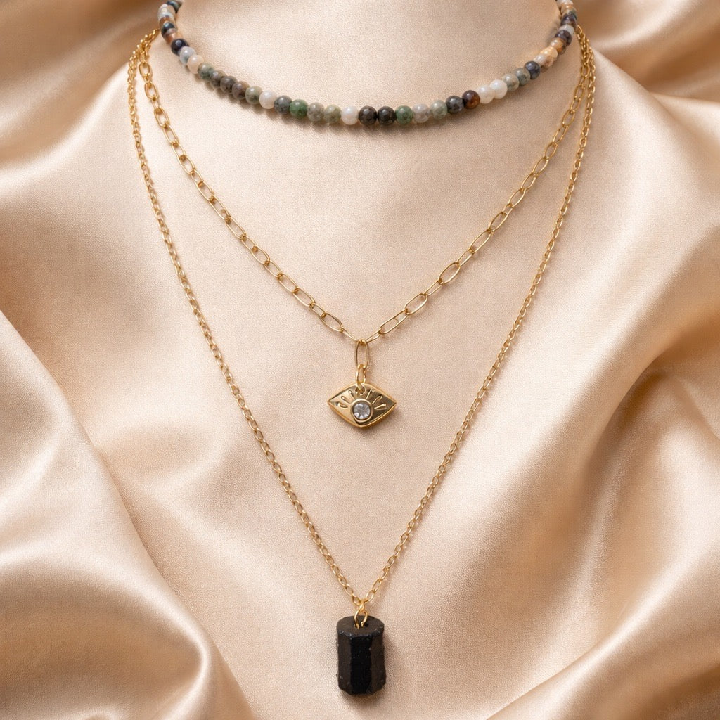 Necklace 3 Layers with Stones and Charms