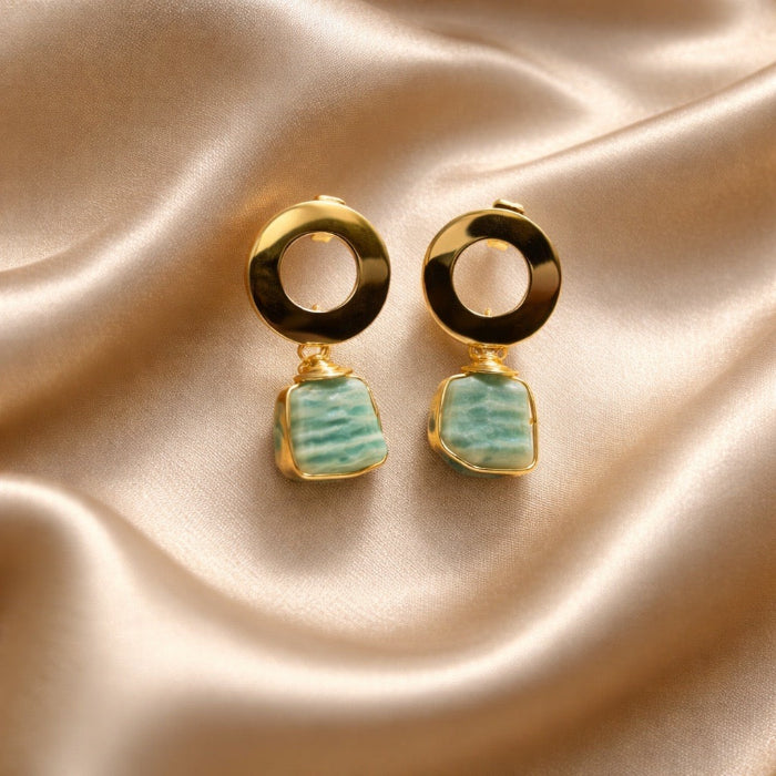 Earrings Circle Base Raw Stones