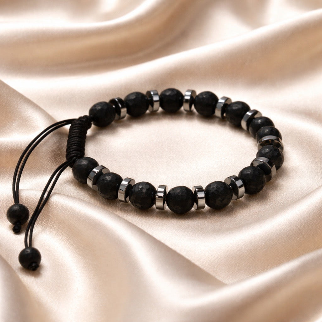 Bracelet Man Lava Stone/Hematite 8mm