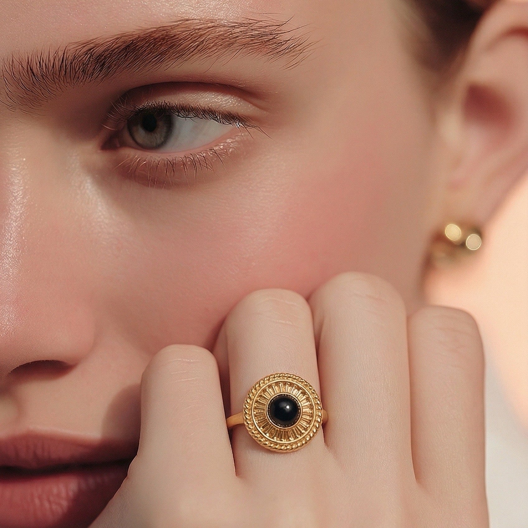 Rings Stainless Steel Hindu Onyx