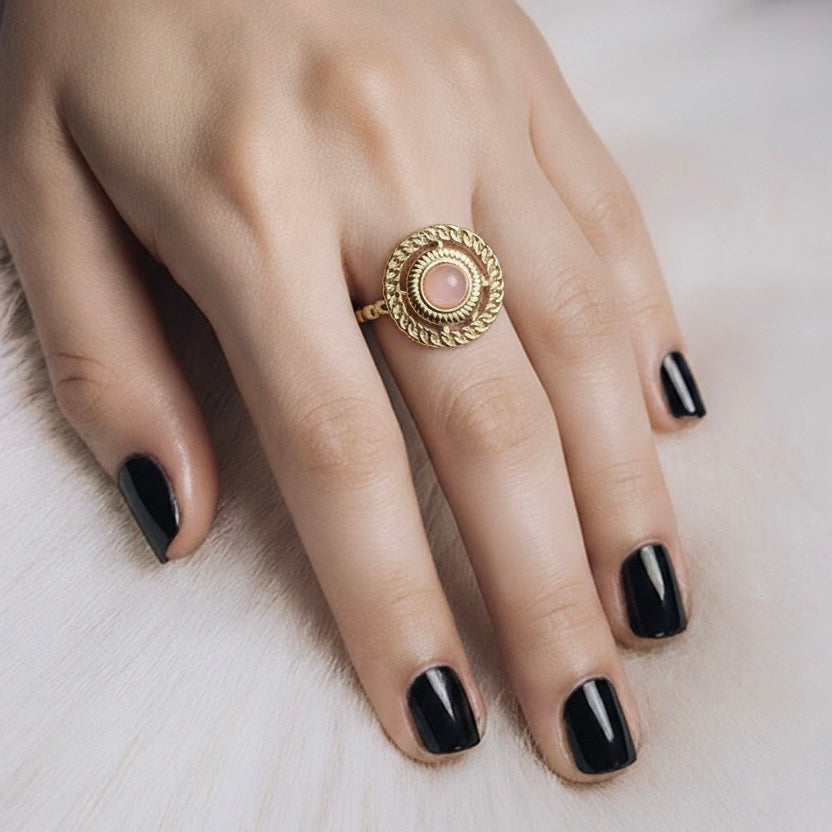 Rings Stainless Steel Hindu Rose Quartz