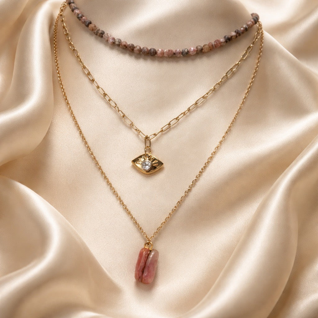 Necklace 3 Layers with Stones and Charms