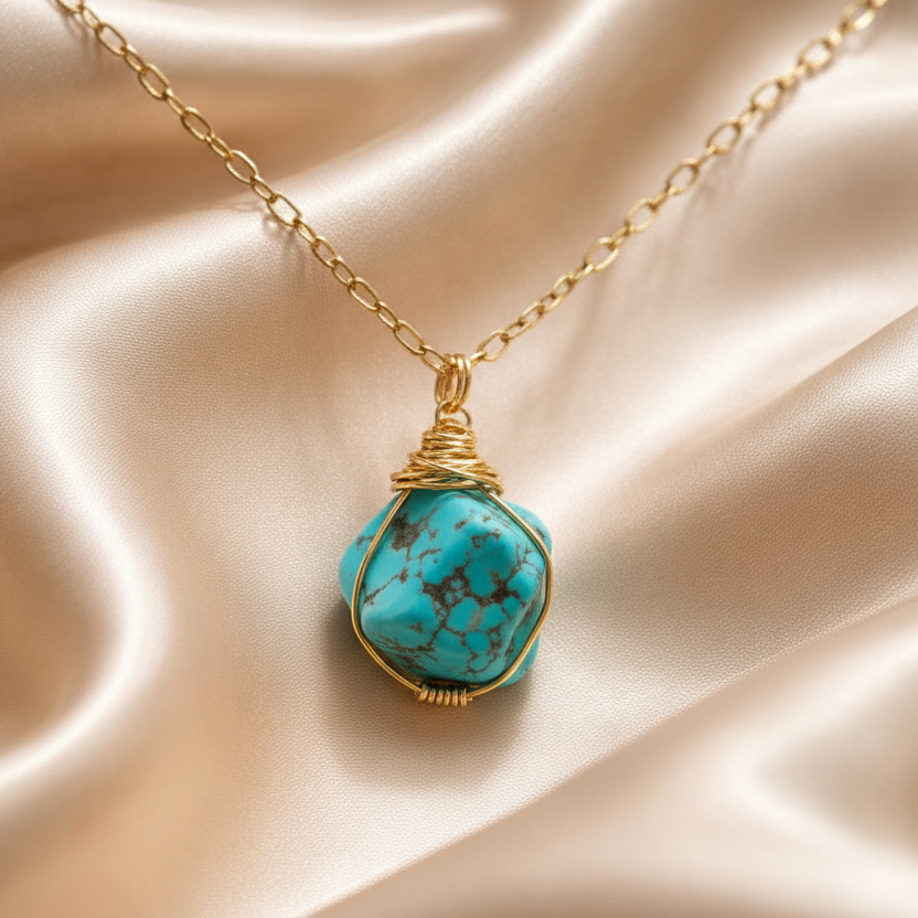 Necklace Long Natural Stones Gold