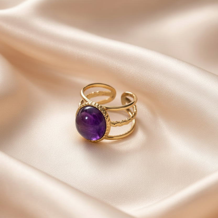 Rings Stainless Steel Hindu Amethyst