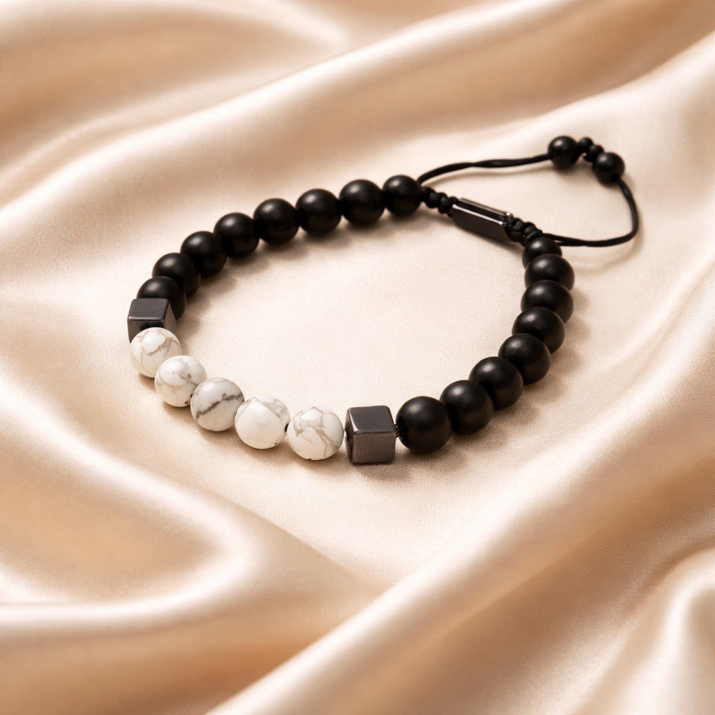 Bracelet Man Howlite/Onyx/Hematite 8mm