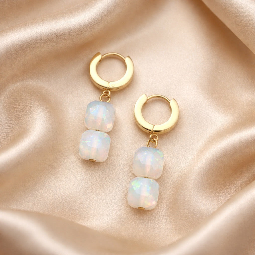 Earrings Thick Hoops with 2 Square Beads