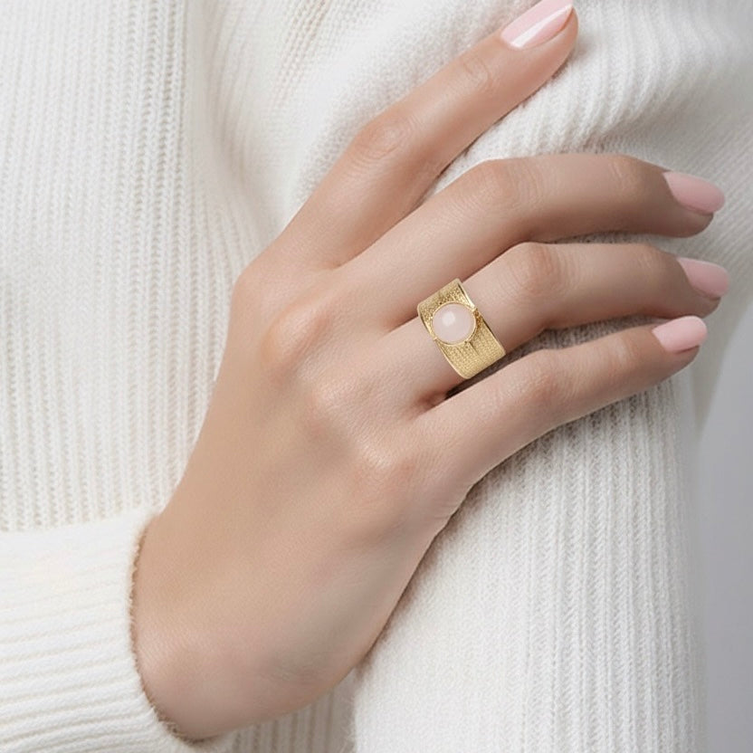 Rings Stainless Steel Hindu Rose Quartz