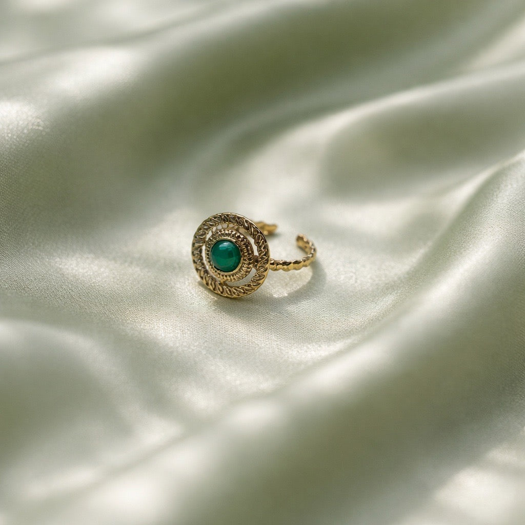 Rings Stainless Steel Hindu Green Jade