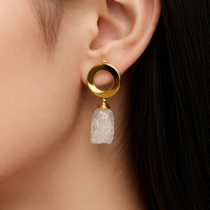 Earrings Circle Base Raw Stones