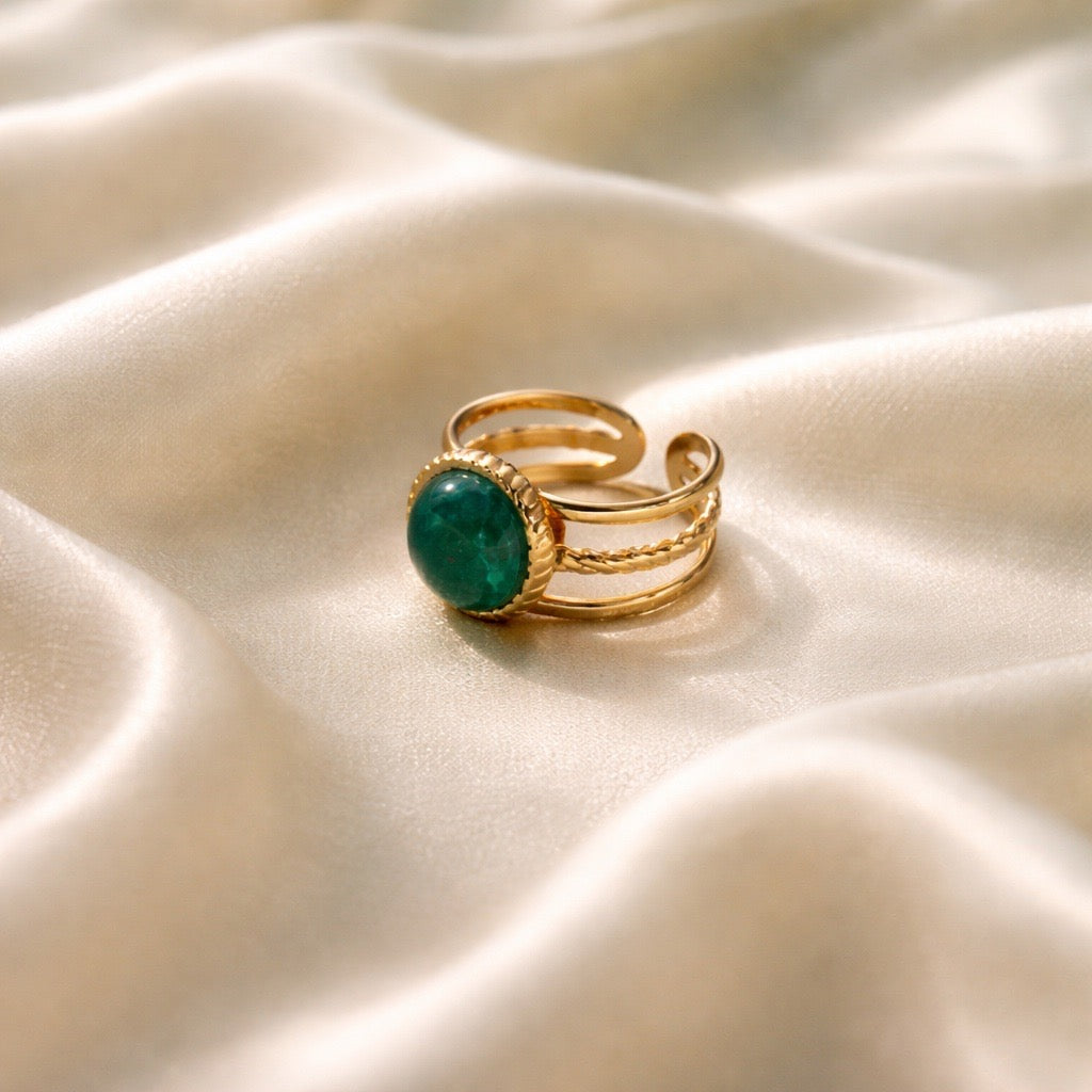 Rings Stainless Steel Hindu Green Jade