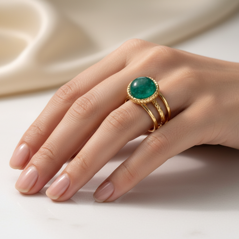 Rings Stainless Steel Hindu Green Jade