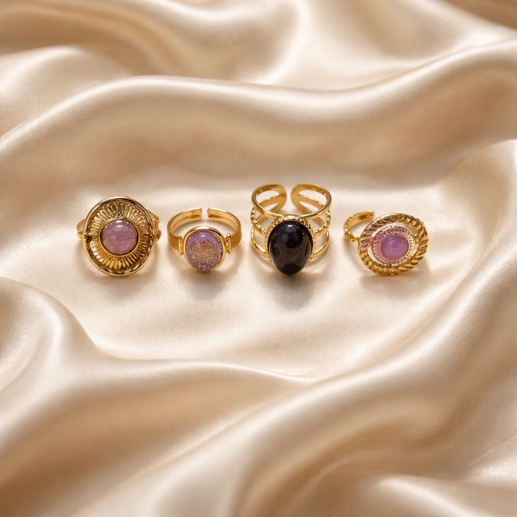 Rings Stainless Steel Hindu Amethyst