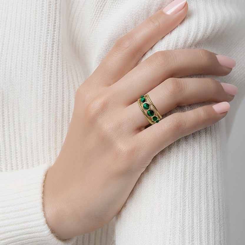 Rings Stainless Steel Hindu Malachite