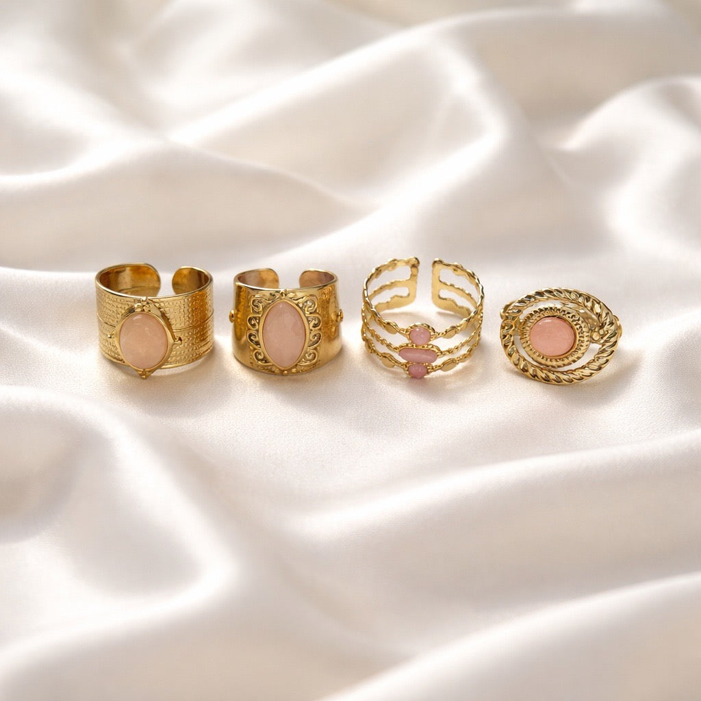 Rings Stainless Steel Hindu Rose Quartz