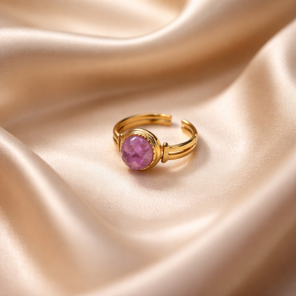 Rings Stainless Steel Hindu Amethyst