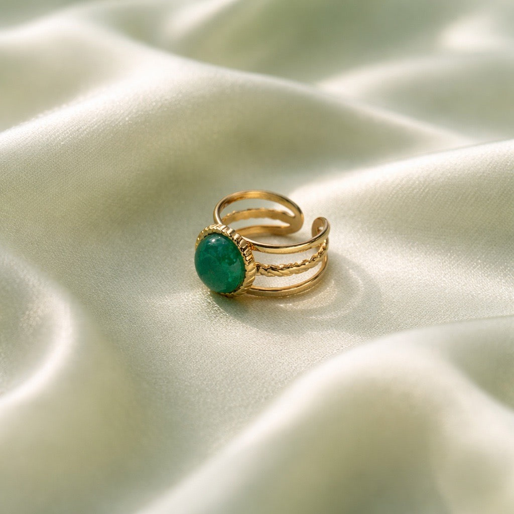 Rings Stainless Steel Hindu Green Jade