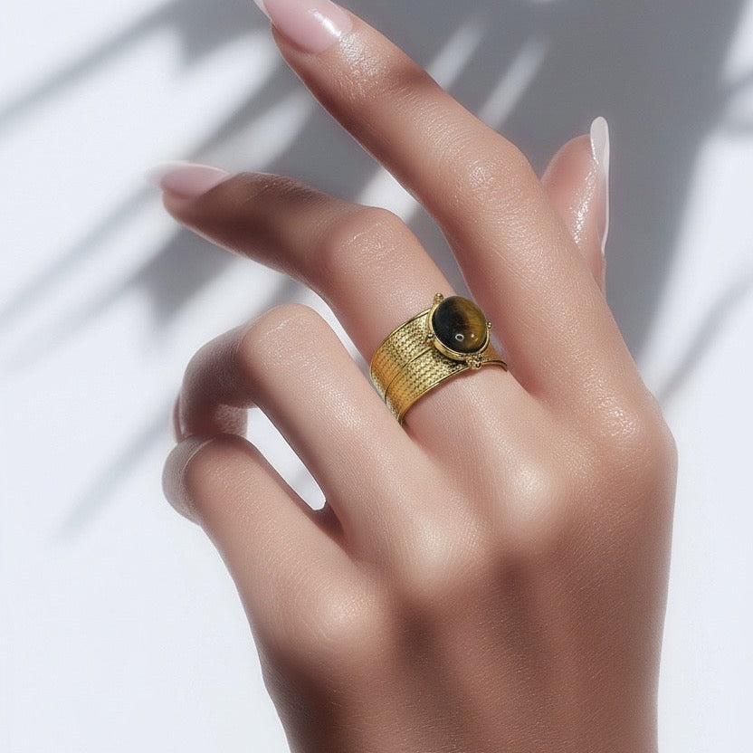 Rings Stainless Steel Hindu Tiger Eye