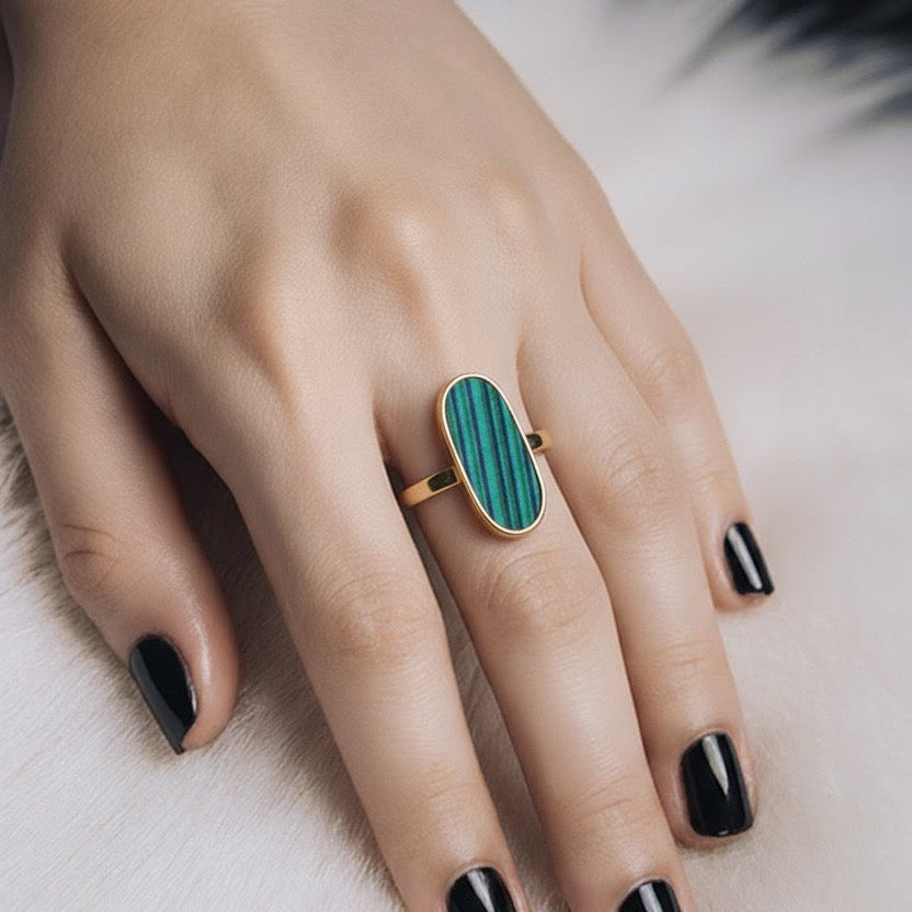 Rings Stainless Steel Hindu Malachite