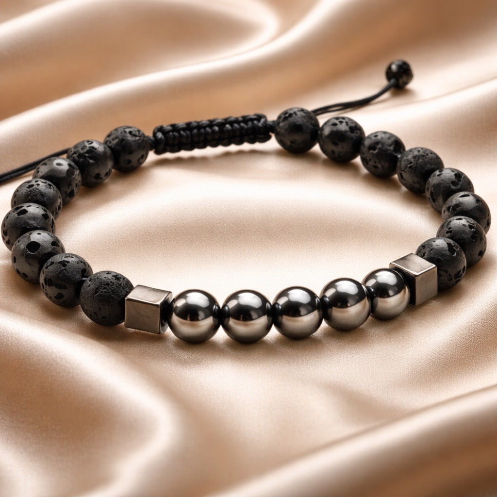 Bracelet Man Hematite/Lava Stone 8mm