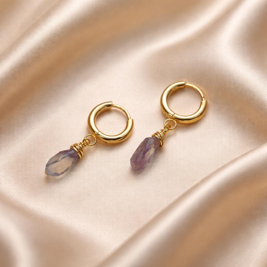 Earrings Thick Hoops with One Stone