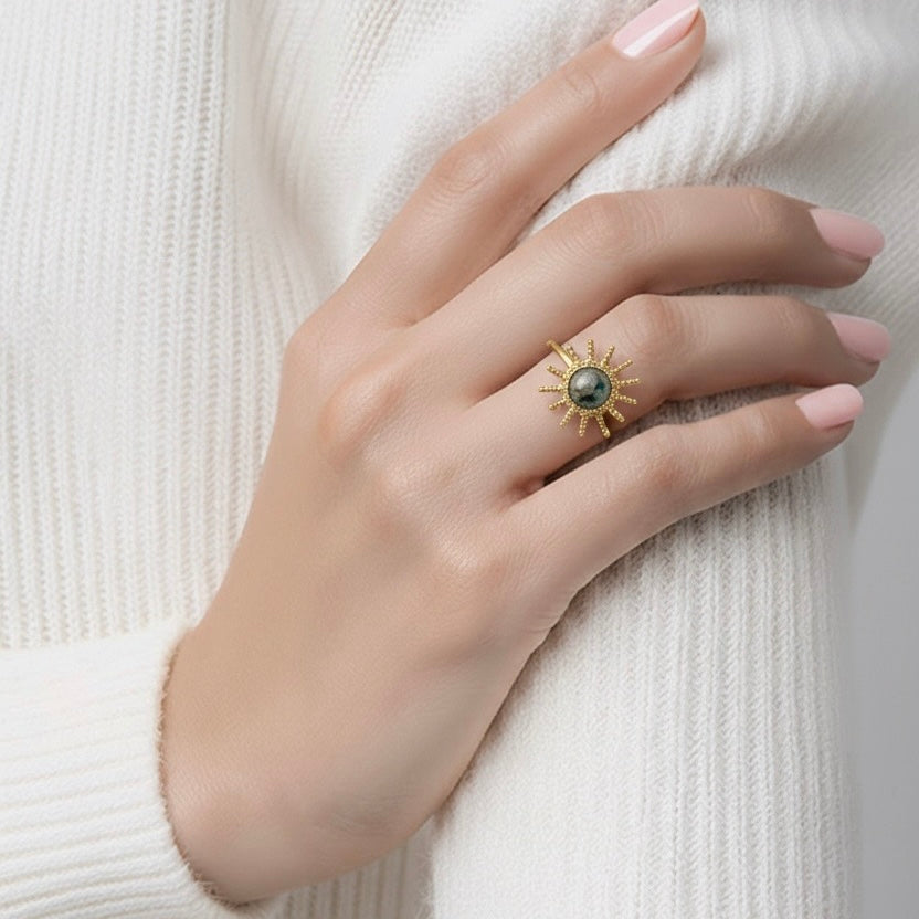 Rings Stainless Steel Hindu Moss Agate