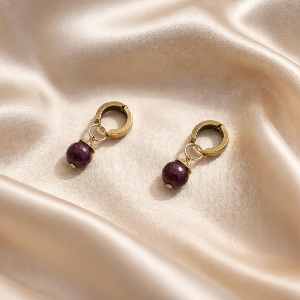 Earrings Thick Hoops with One Stone