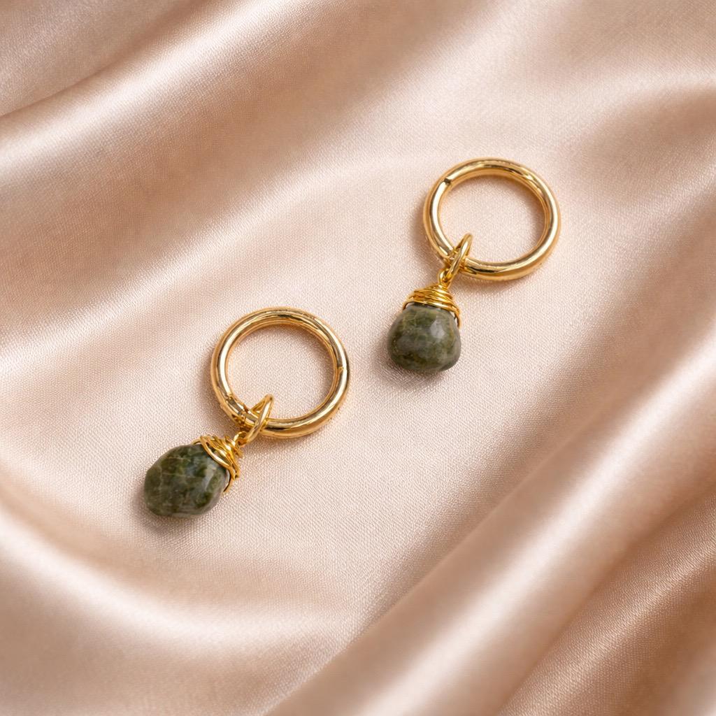 Earrings Thick Hoops with One Stone