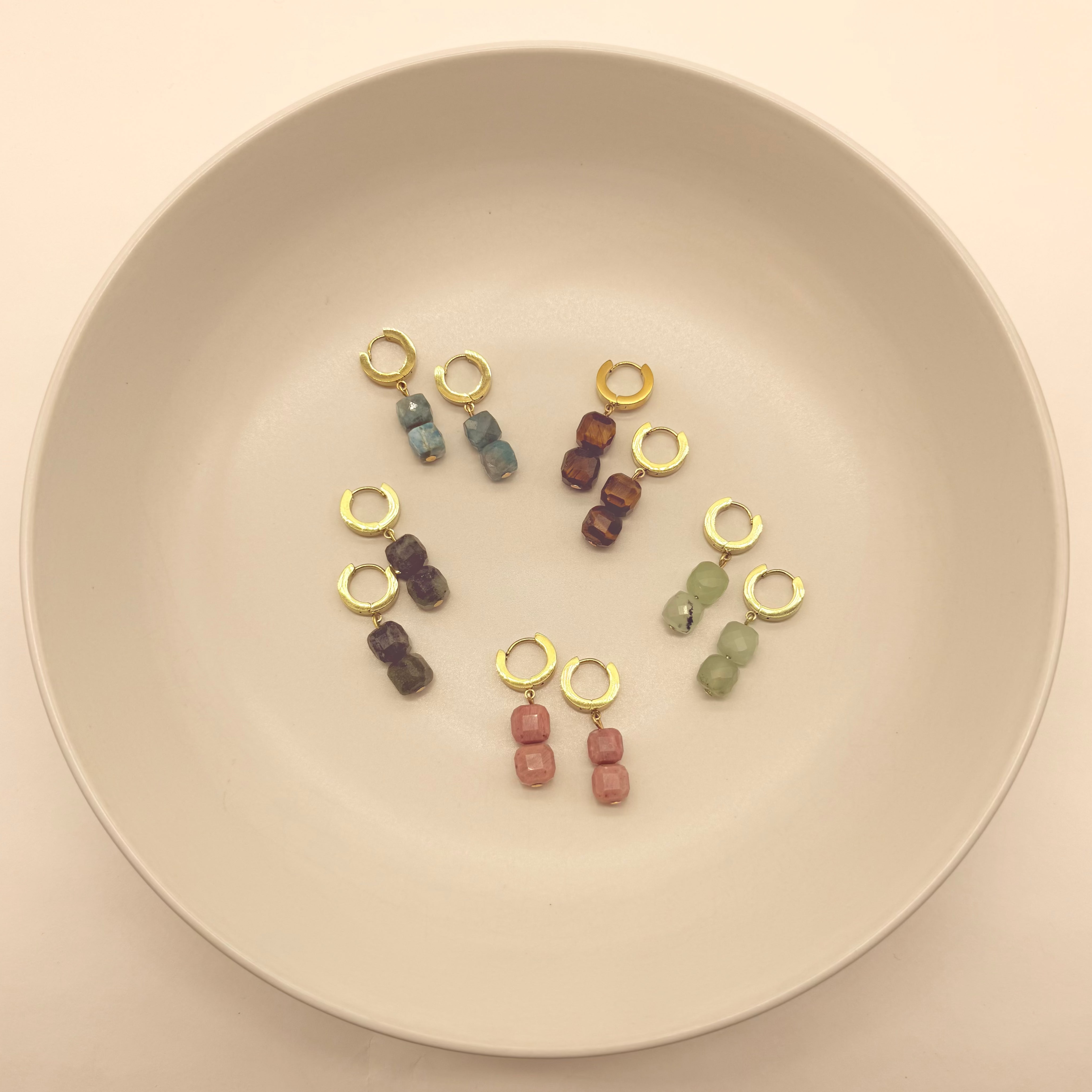 Earrings Thick Hoops with 2 Square Beads