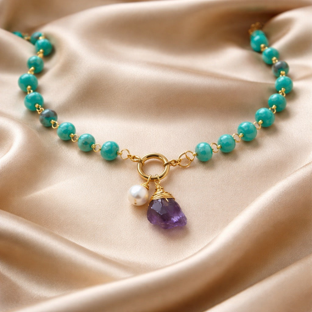 Necklace 10mm Beads with Pearl/Stone