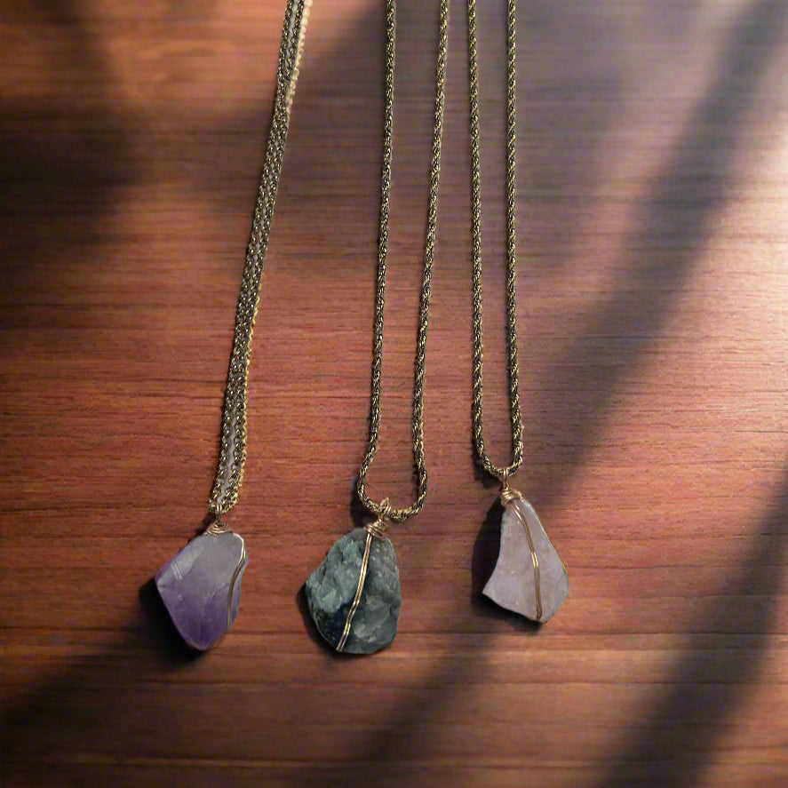 Necklace Big Stones Braided Chain 55cm