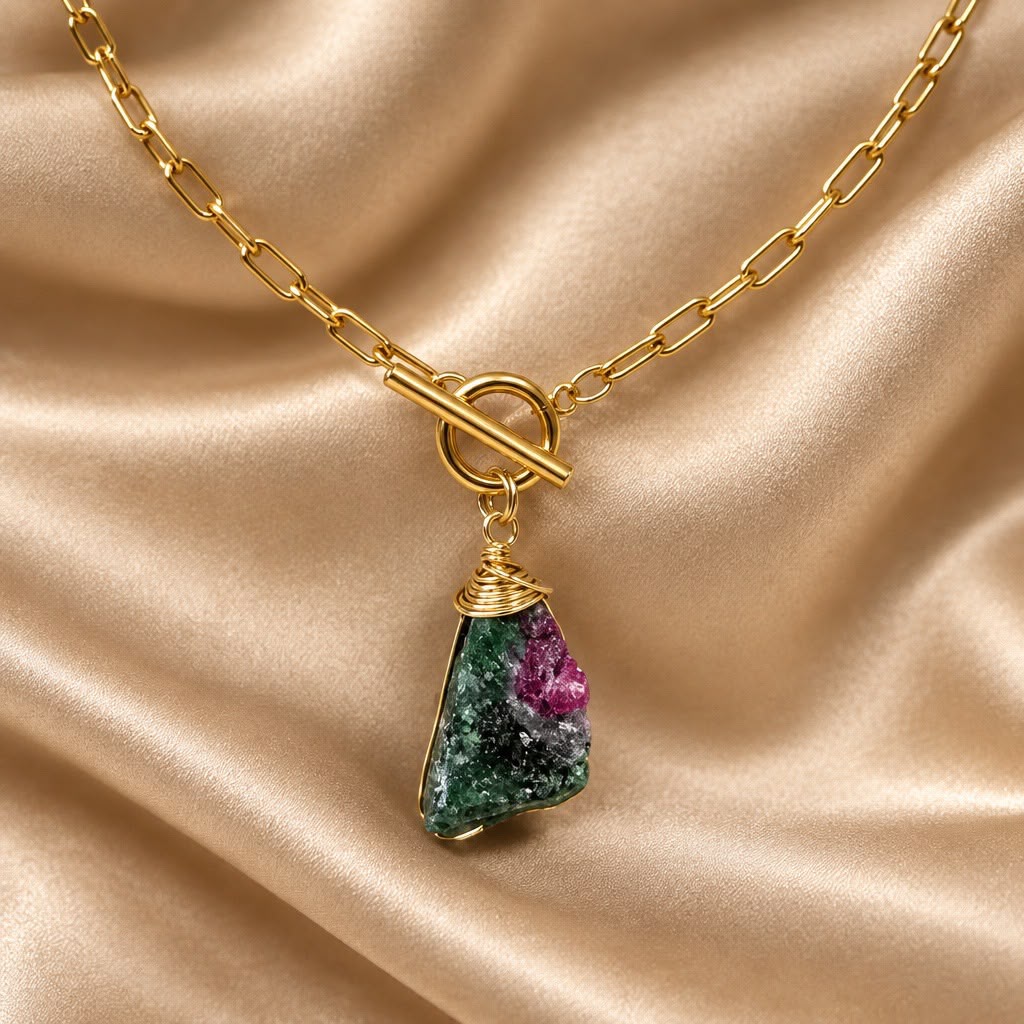Necklace Long Natural Stones Gold