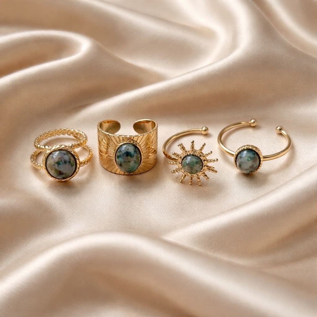 Rings Stainless Steel Hindu Moss Agate