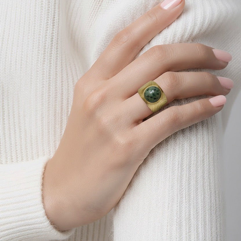 Rings Stainless Steel Hindu Moss Agate