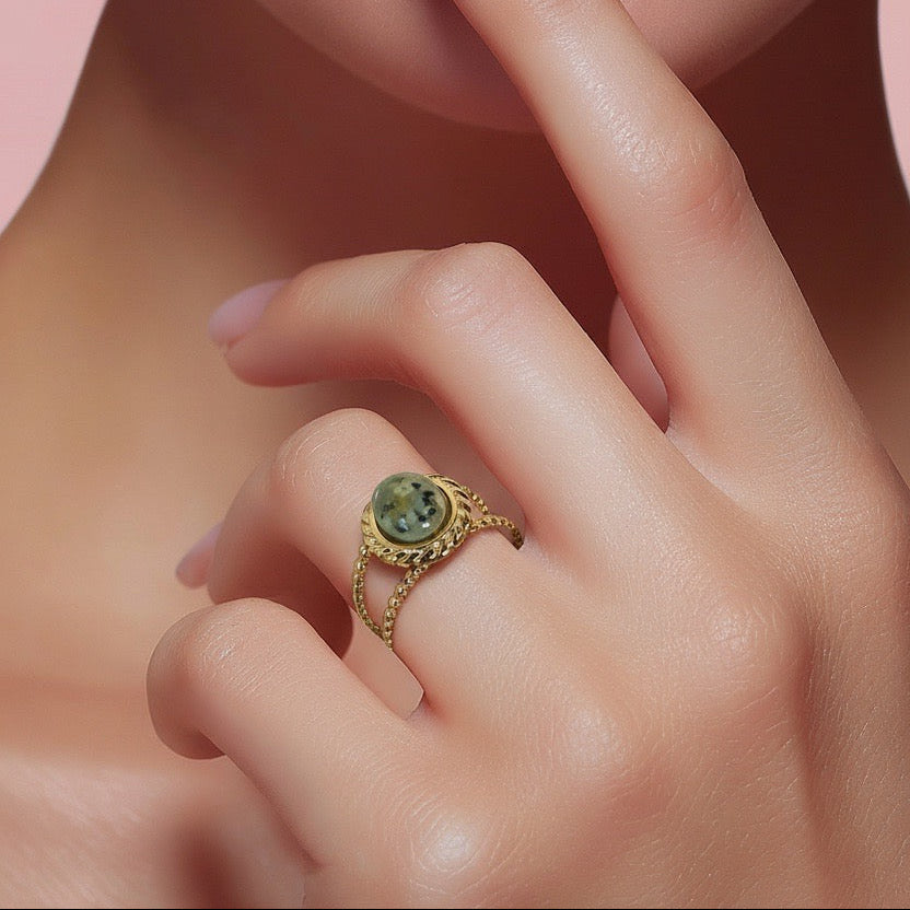 Rings Stainless Steel Hindu Moss Agate