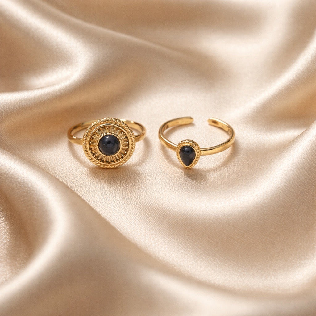 Rings Stainless Steel Hindu Onyx