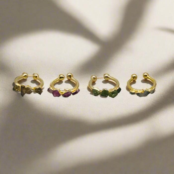 Earrings Ear-Cuff Sterling Silver Engraved Stones