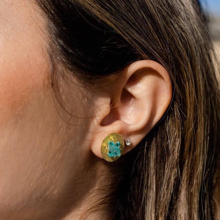 Earrings Round with Semiprecious Stones