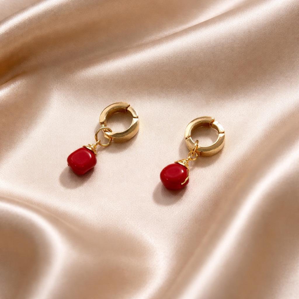 Earrings Thick Hoops with One Stone