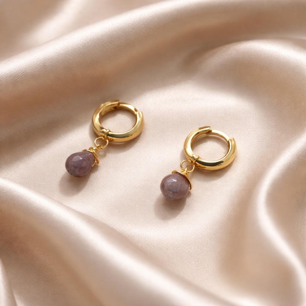 Earrings Thick Hoops with One Stone