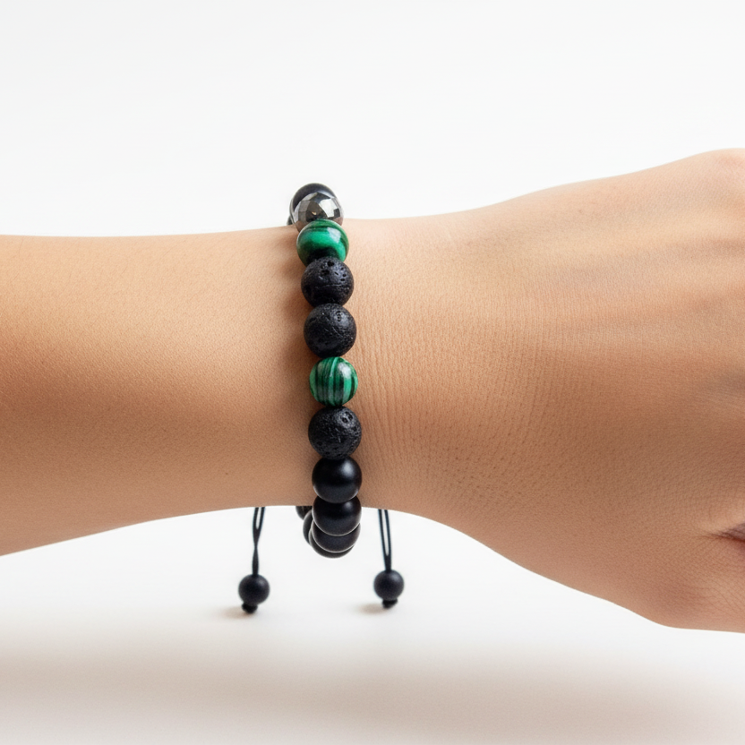 Bracelet Man Malachite/Lava Stone/Onyx/Hematite 8mm
