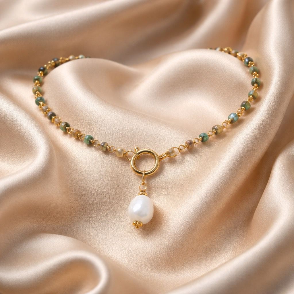 Necklace 10mm Heishi Beads with Pearl/Stone
