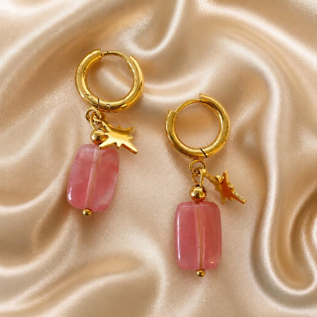 Earring Thick Hoops with Stone and Charm