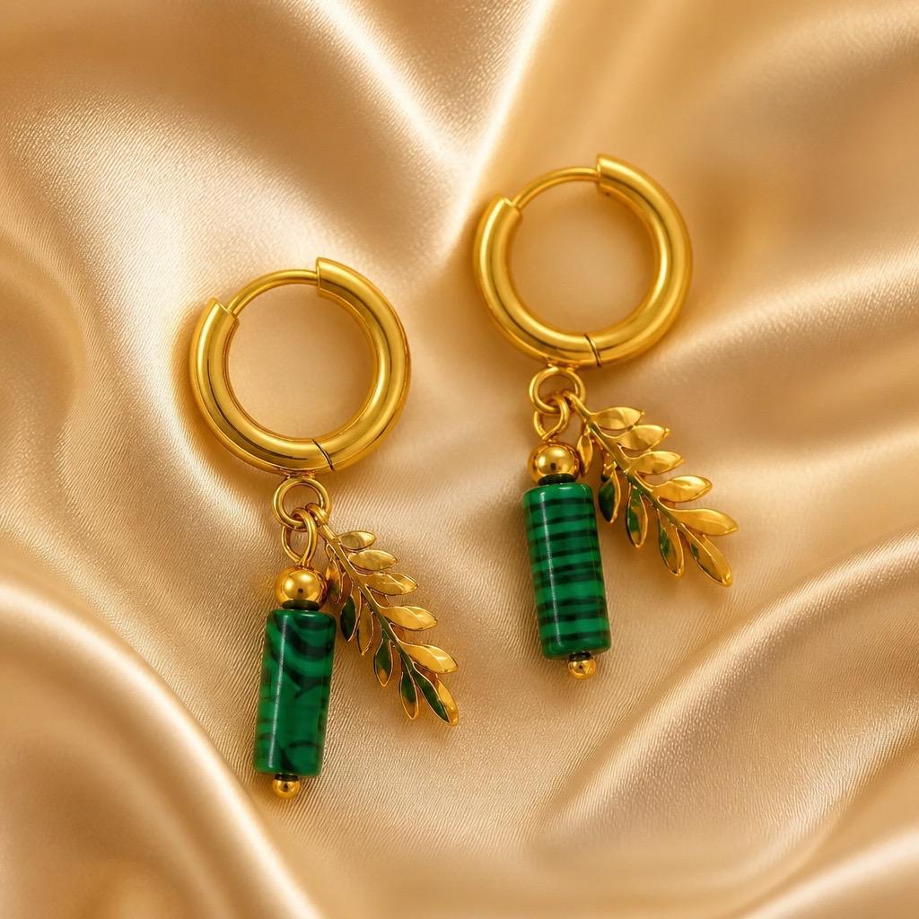 Earring Thick Hoops with Stone and Charm