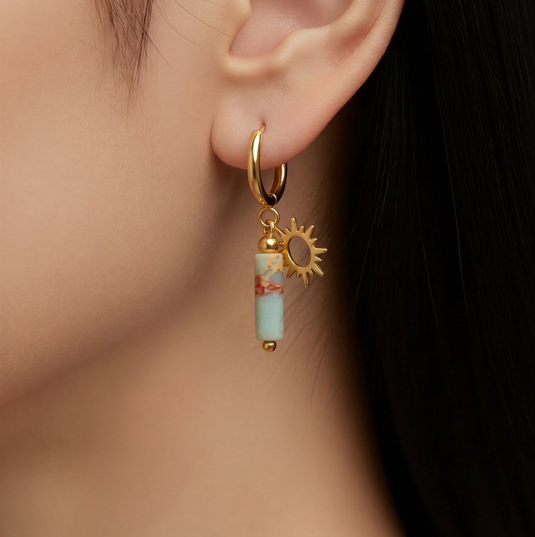 Earring Thick Hoops with Stone and Charm